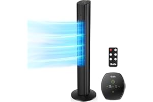 Grelife 36'' Tower Fan with Remote, 80° Oscillating Fan, Bladeless 3 Modes, Speeds, LED Display Auto Off, Quiet Cooling 12H Timer for Bedroom Living Room Office, Black