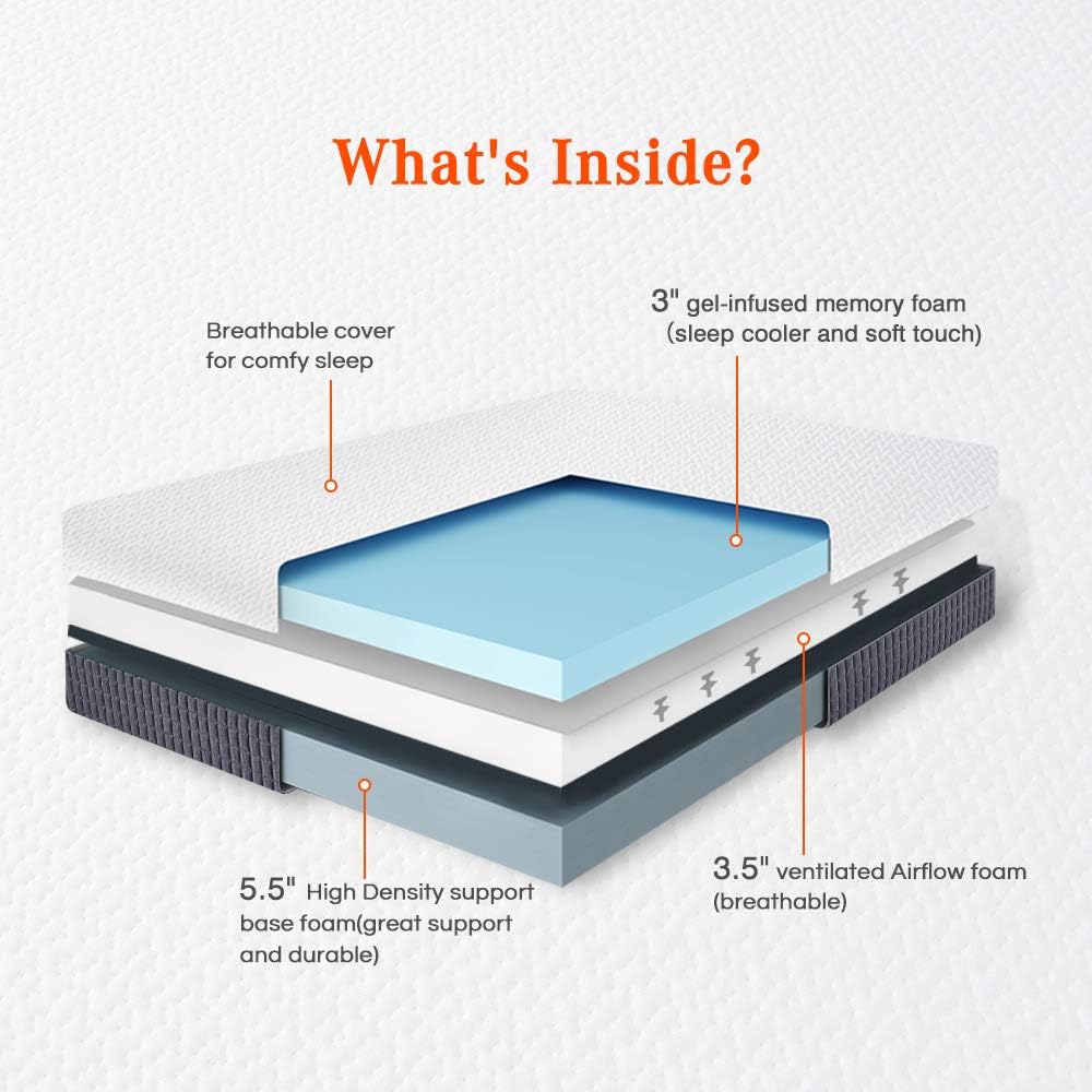 Sweetnight SN-M002-K Breeze 12 Inch King Size Mattress Medium Firm, Ventilated Memory Foam Mattress for a Deep Sleep, Supportive & Pressure Relief, White Gray: Furniture & Decor