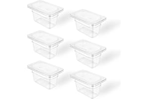 TenUp 6 Pack 1/9 Size 4'' Deep Clear Polycarbonate Food Pan with Lid, Commercial