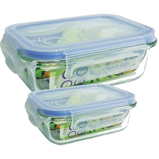 Bittamina Set de 2 Tuppers de Cristal Rectangulares de 1000 ...