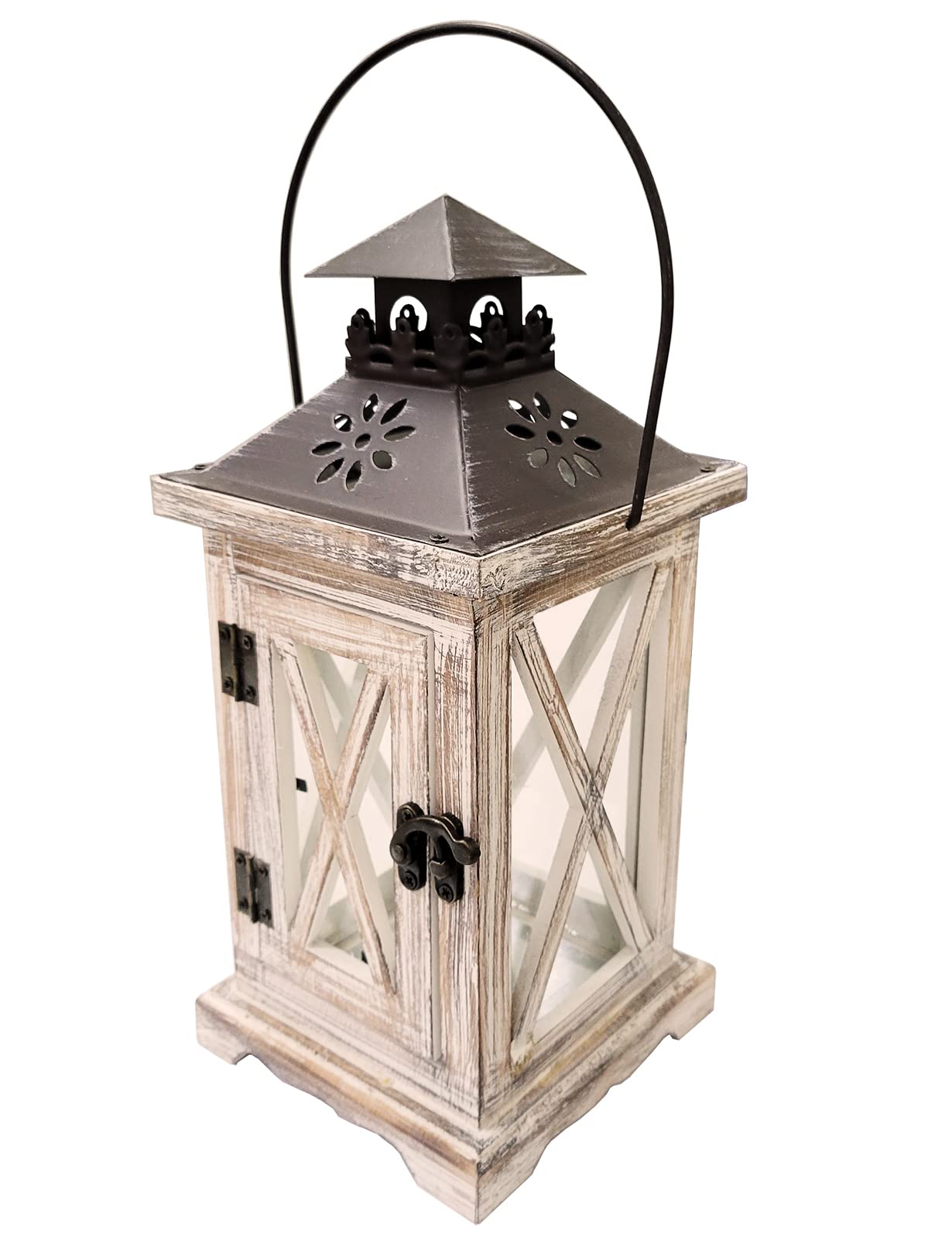 Photo 1 of Vintage Wooden Decorative Lantern Candle Holder Rustic Farmhouse Wedding Centerpiece Lantern for Table Mantle Wall Hanging Display Party Home Decor Indoor Outdoor X'Mas (Style 2)