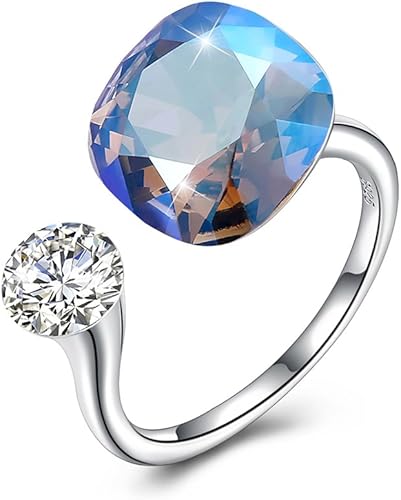 Amazon Rockyu ジュエリー ブランド 人気 指輪 ダイヤモンド スクエア リング レディース フリーサイズ プラチナ シンプル ファッション リング 通販