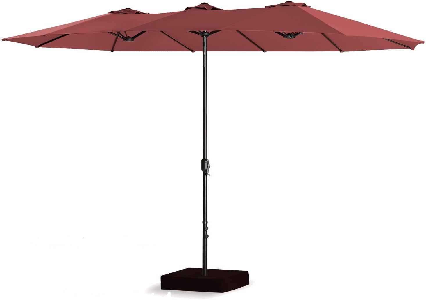 Amazon Com Patio Tree 15 Ft Double Sided Outdoor Market Umbrella 12 Ribs Crank System 100 Polyester Base Included Burgundy Garden Outdoor