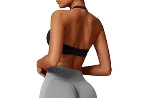 Jetjoy Workout Sports Bras for Women Halter Neck Backless Bra Padded Open Back Seamless Gym Bra Yoga Crop Top Black