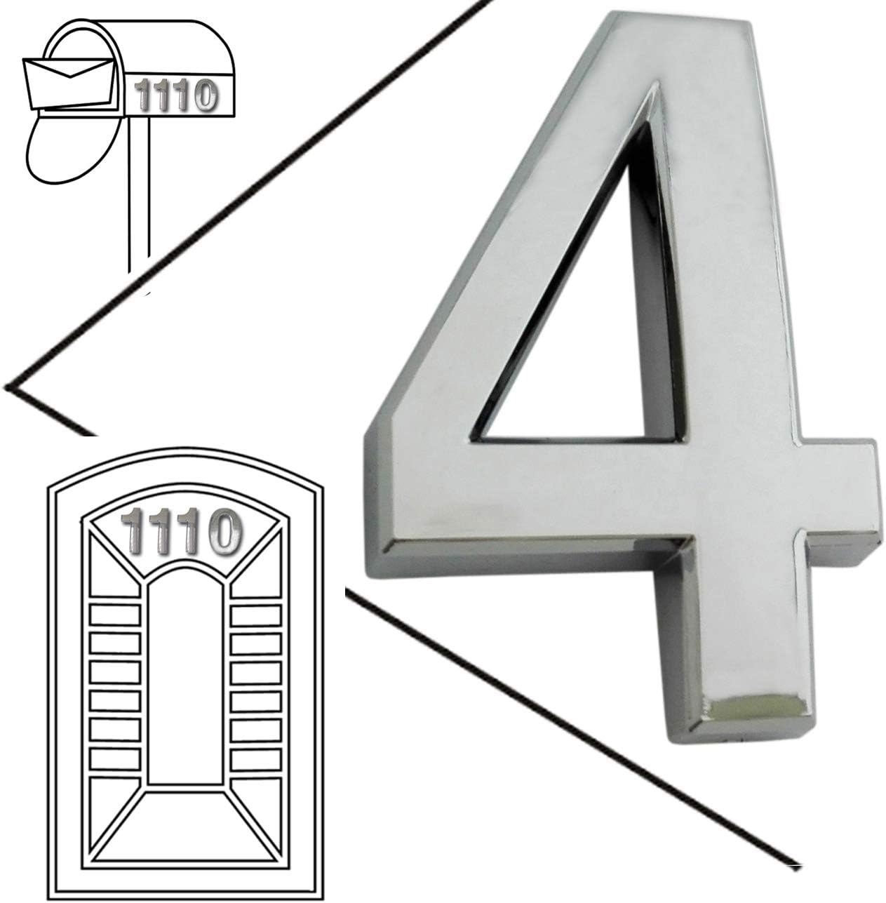 Solid Brass Number 2 Packs– 2-3/4 Inch Magicdo, Modern House Number, Floating Appearance, Easy to install and made of solid Brass(2Pcs/pack Brass) (silver 4)