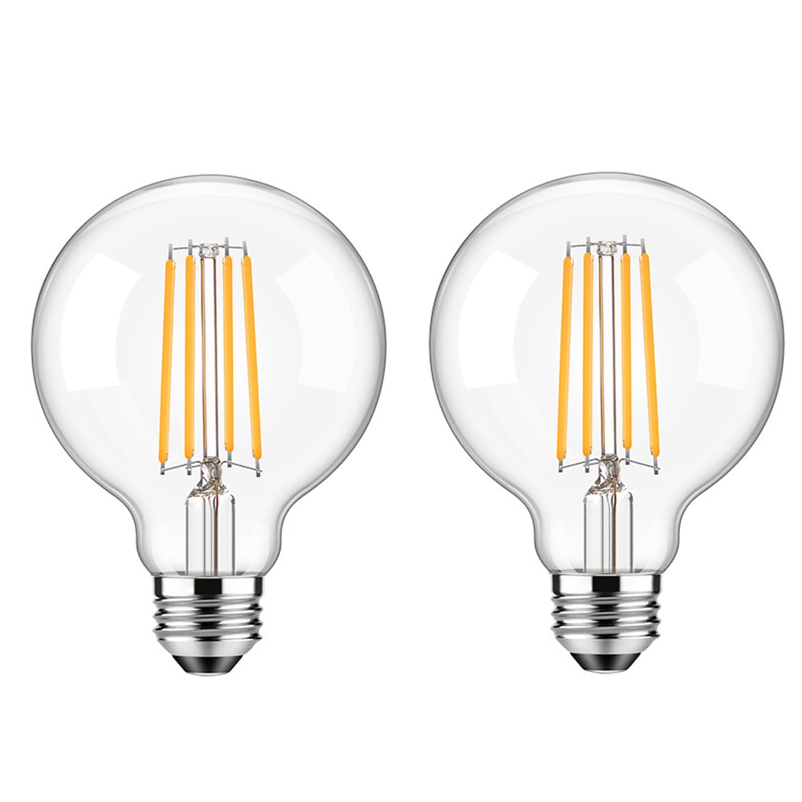 WULUN LED E27 Edison Screw Globe G80 Bulb 4W, Equivalent 40W, Clear Filament Glass, 2700K Warm White, 400 Lumen, 360° Beam Angle, Not Dimmable, Pack of 2