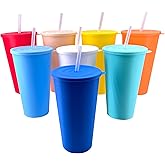 WEXINHAO 32 oz Cups with Lids and Straws Bulk, Reusable Cup with Lid and Straw, Iced Tea Coffee Mug set of 8 for Home Travel Parties