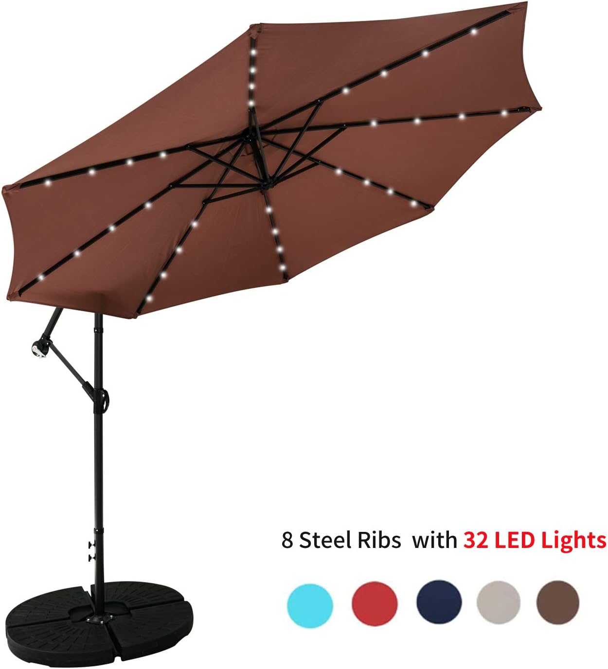 Amazon Com Gdy 10 Ft 32 Led Offset Patio Umbrella Outdoor Beach Party Offset Cantilever Hanging Umbrellas Coffee Without Base Garden Outdoor