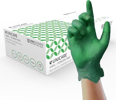 UNIGLOVES Unicare Vinyl Disposable Gloves Medium Green Box of 100