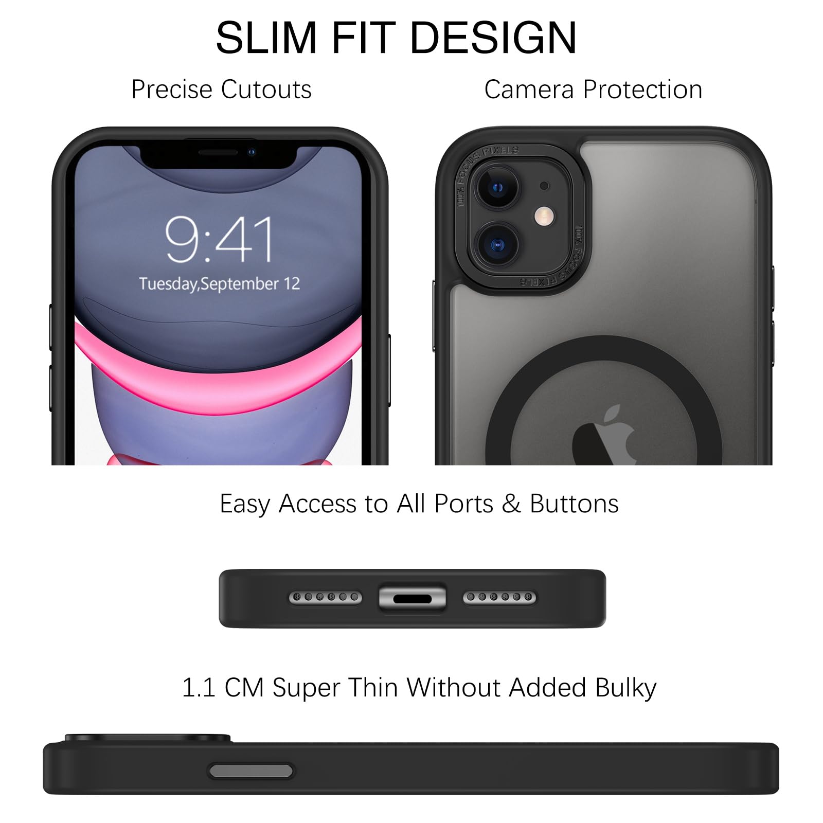 BENTOBEN for iPhone 11 Phone Case, Phone case for iPhone 11 Magnetic Case [Compatible with Mag Safe] Translucent Matte Slim Shockproof Anti-Fingerprint Protective Cover for iPhone 11 6.1’’ Black - Image 2