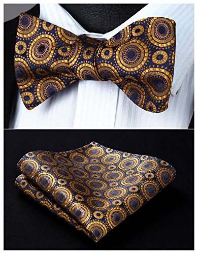 Hisdern men s polka dot floral jacquard woven wedding p…