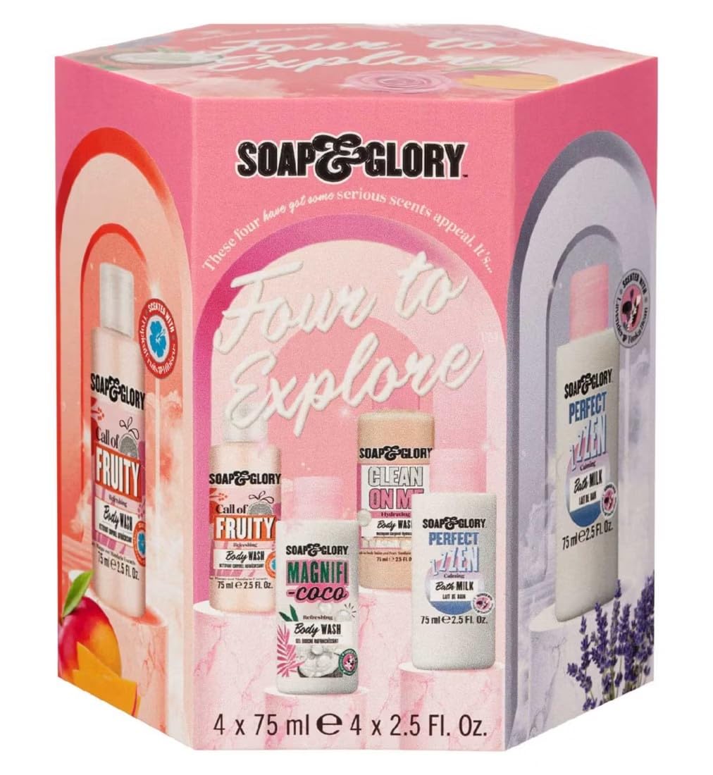 NEW Soapp Gloryy Four Explore Gift Set - 3 Mini Body Washes, 1 Mini Bath
