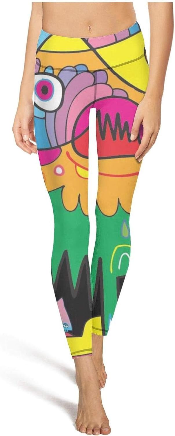 Lady Yoga Pants Colorful Art Cartoon Fun Wallpaper Super Soft Yoga