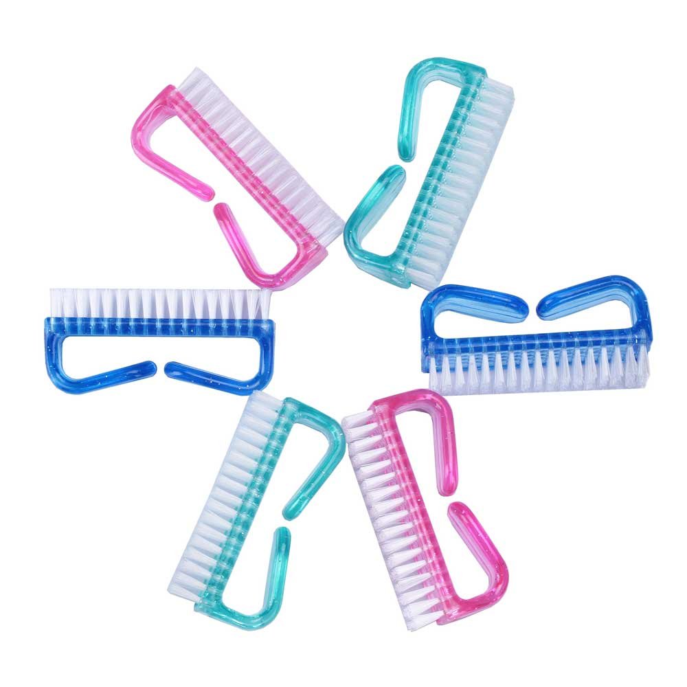 BTYMS Handle Nail Brush Nail Hand Scrubbing Cleaning Brush (Pack of 6) - Green, Pink and Blue - Plastic Head & Handle