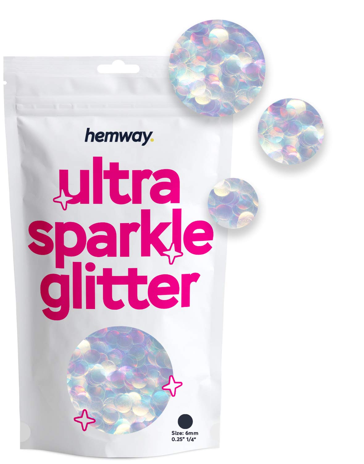 Hemway Ultra Sparkle Glitter Circle Shape, 50g, Mother of Pearl Iridescent | Shaped Glitter for Arts & Crafts, Nail Art, Crafting, Card Making, Sparkle Decoration