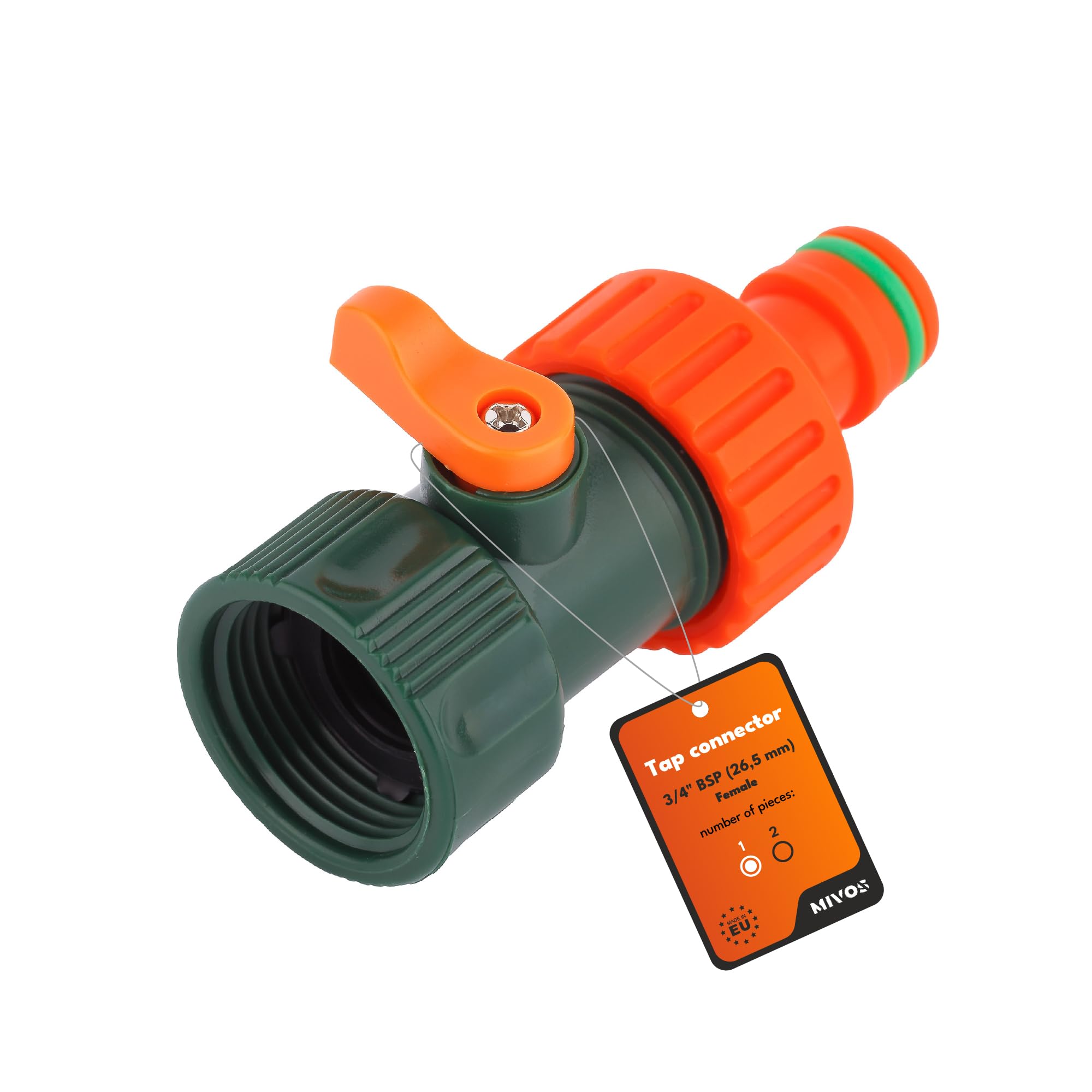 MIVOS Tap Connector with Regulating Valve - 3/4" (19.05 mm) BSP Female Thread - ABS Plastic - Tap Adapter with Quick Coupling for Garden Hose