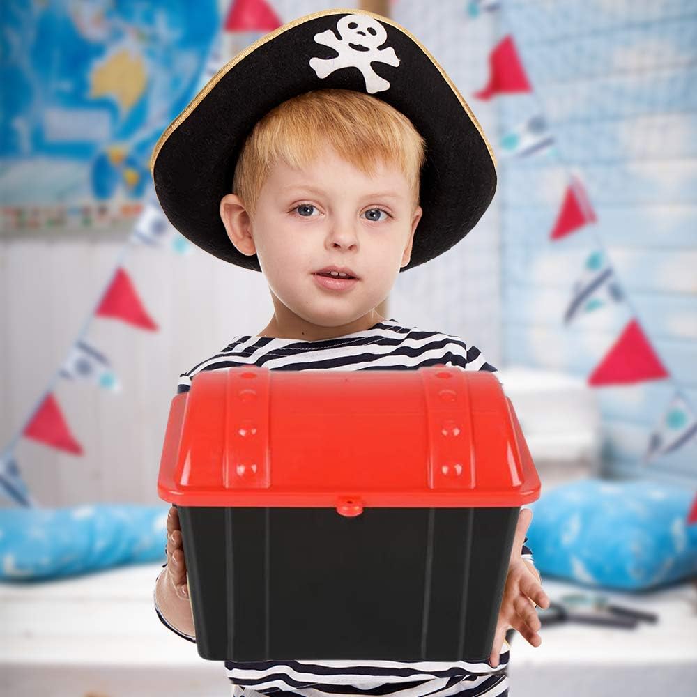 ArtCreativity Pirate Treasure Chest, 1 Black Chest with Red Cover, Plastic Treasure Chest, Functional Storage Chest for Toys, Perfect Prize Chest for Classroom, Great for Imaginative Play: Toys & Games