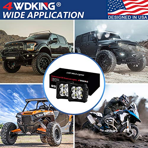 4WDKING LED Pods Flood Light Bar - 2PCS 40W CREE LED Off Road Work Light Truck Fog Lamp Tail Light IP69K Waterproof ATV Cube Lights