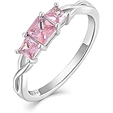 Vemhel Stackable Rings 925 Sterling Silver Three Stone Engagement Ring Birthtone Inifnity Promise Rings for Women