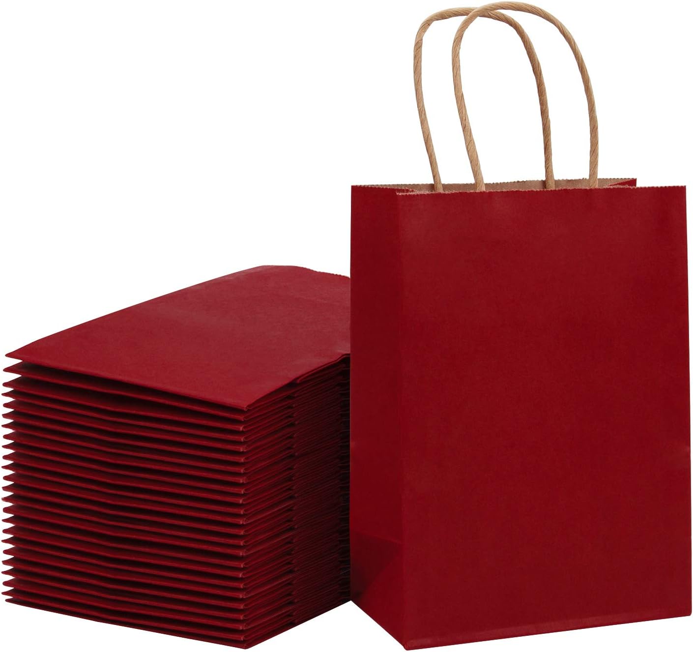 Loveinside 15x8x21 cm Paper Bags Small Kraft Red Gift Bags Bulk with Handles for Birthday Wedding Party Favors 25pcs/ SET