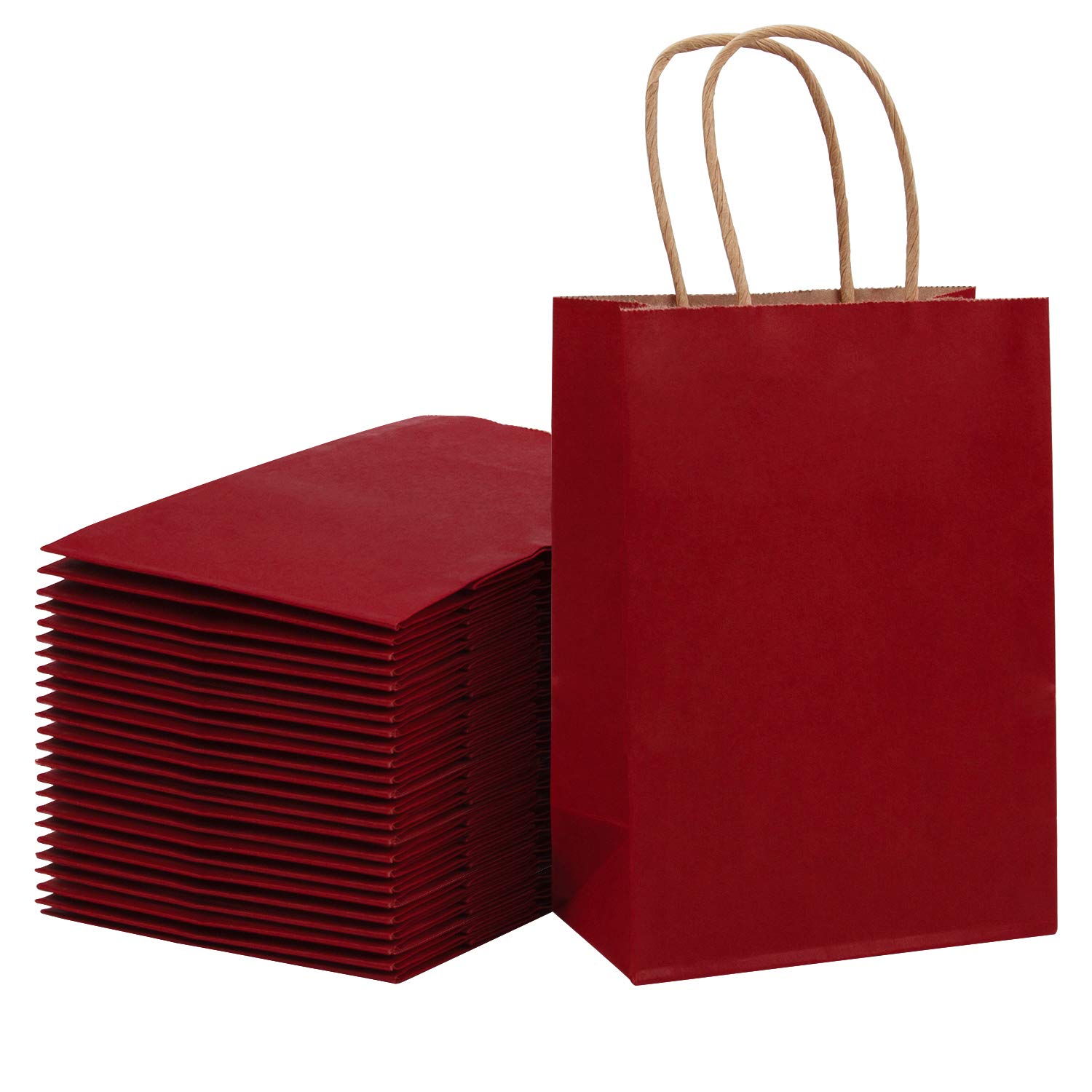 Loveinside 15x8x21 cm Paper Bags Small Kraft Red Gift Bags Bulk with Handles for Birthday Wedding Party Favors 25pcs/ SET