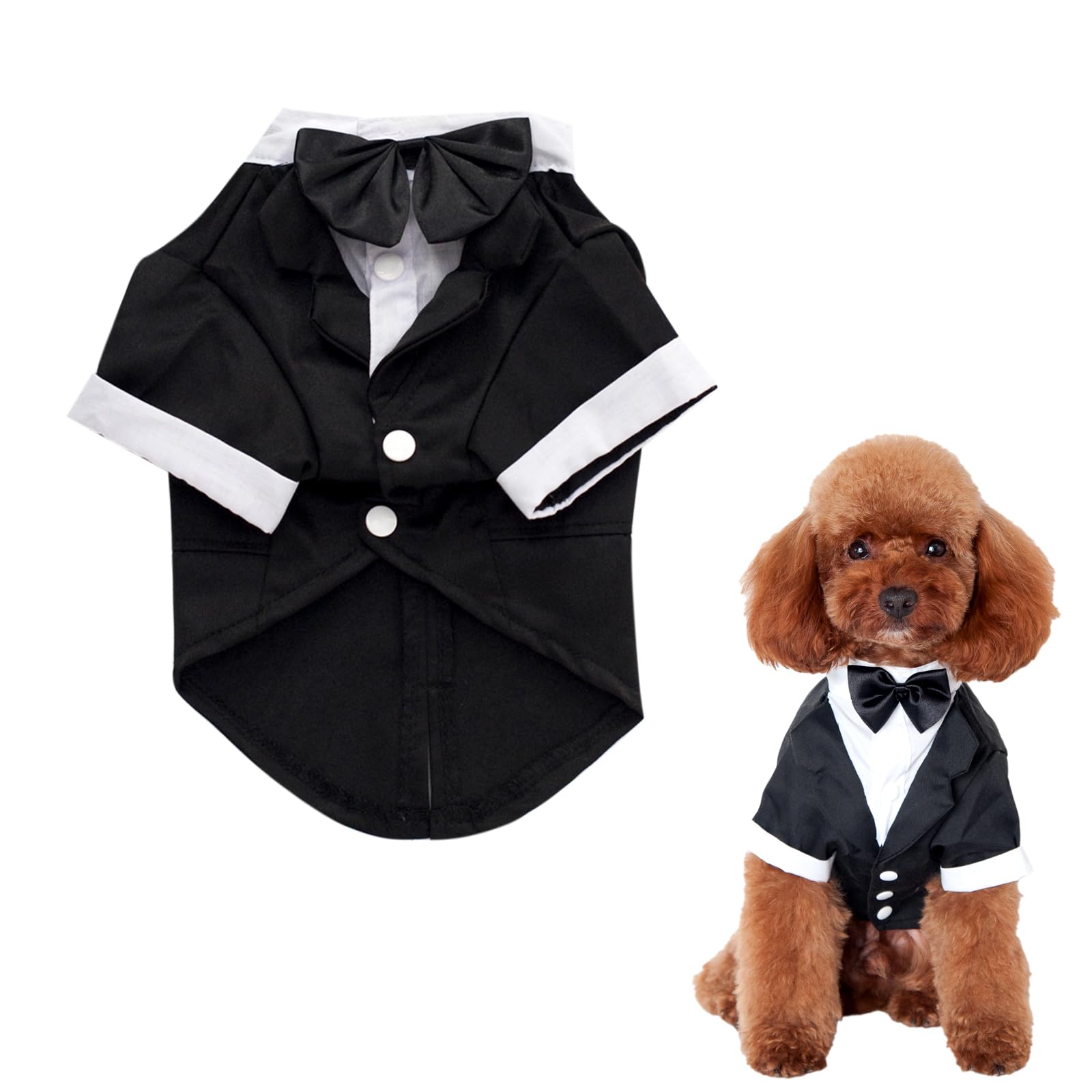 Photo 1 of Heliltd Dog Suit with Bow Tie Pet Tuxedo for Small Dogs Cats Formal Cat Clothes Puppy Outfits Pet Costume for Wedding Birthday Halloween(Large)