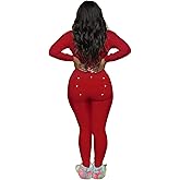 SUEER Women Butt Flap Bodycon Jumpsuit One Piece Pajamas Long Sleeve V Neck Romper Sleepwear