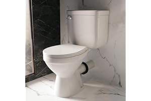 MACERATINGFLO Compact 16.5” Two-Piece Rear Outlet Toilet, Extra Two Types Extension Pipes For Easy Installation, P-Trap & 7” Rough-in Back Discharge, Soft-Close Seat, Powerful Eco-Friendly Flush White