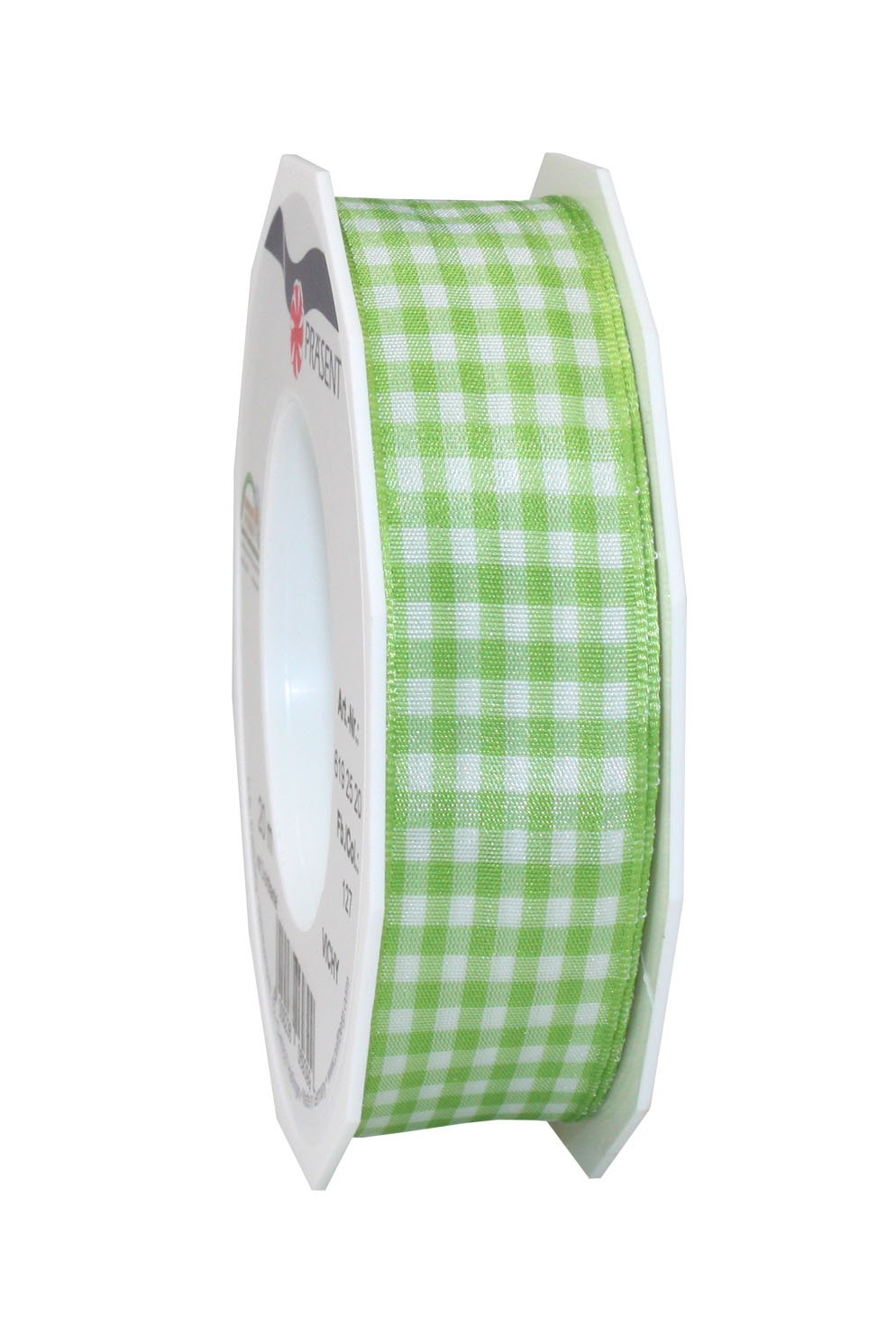 PRÄSENT - Vichy Wired Ribbon Lime Green-White 25 mm width, 20 m length — image 1