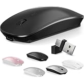 Mouse for MacBook Wireless Bluetooth Mice Laptop Mac Pro PC iPad Dual Mode | Wireless Bluetooth Rechargeable Silent Slim Optical Computer Mouse Bluetooth 5.2/3.0 and 2.4GHz USB Type-C Receiver Black
