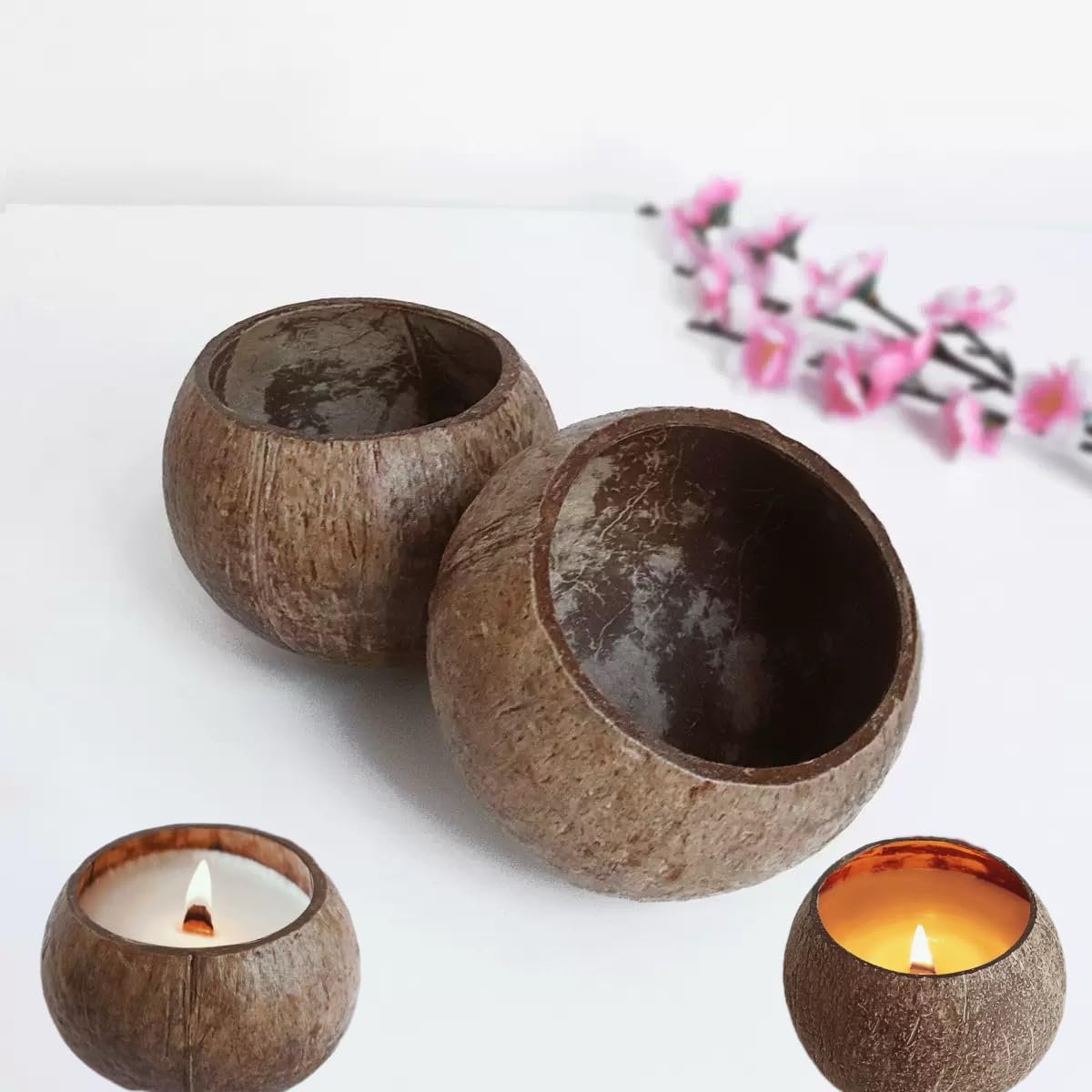 Photo 1 of 2 Pack Candle Bowl Coconut Shell Empty Coconut Bowl Wooden Candle Jar Wooden Candle Holders for Candle Making