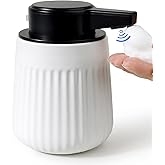 BosilunLife Ceramic Automatic Soap Dispenser with Extended Pump Nozzle, 3 Adjustable Levels, Touchless Foam Hand Wash Foaming Dispenser for Bathroom & Kitchen, Striped Design, White, 10oz