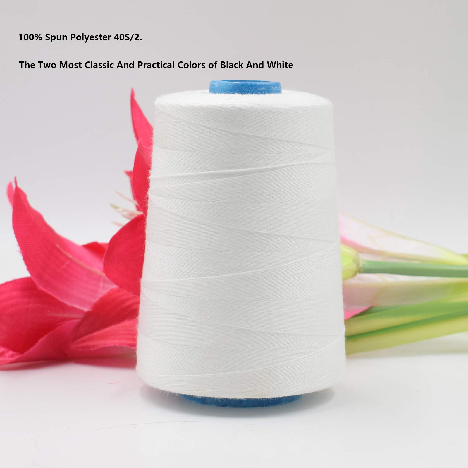 2 Spools Polyester 3000 Yards Sewing Thread Spools, 40/2 Thread for Sewing Machine, Heavy Duty Household - White and Black
