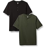 Amazon Essentials Men's Regular-Fit Short-Sleeve Cotton Henley T-Shirt, Pack of 2