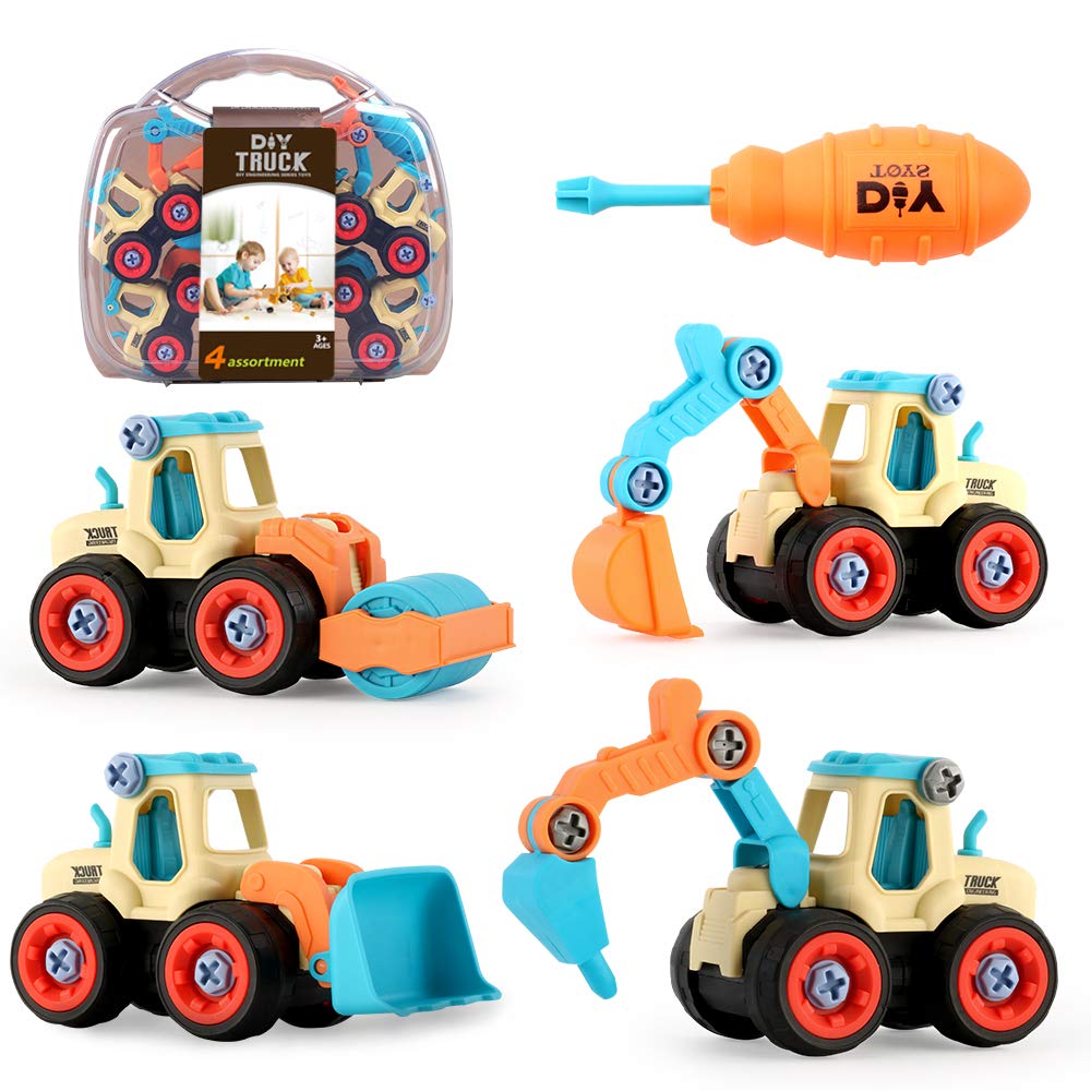 JoyGrow Take Apart Toys Truck 4 Types DIY Construction Vehicles STEM Learning Building Toys for Kids Boys Girls (Multicolor)