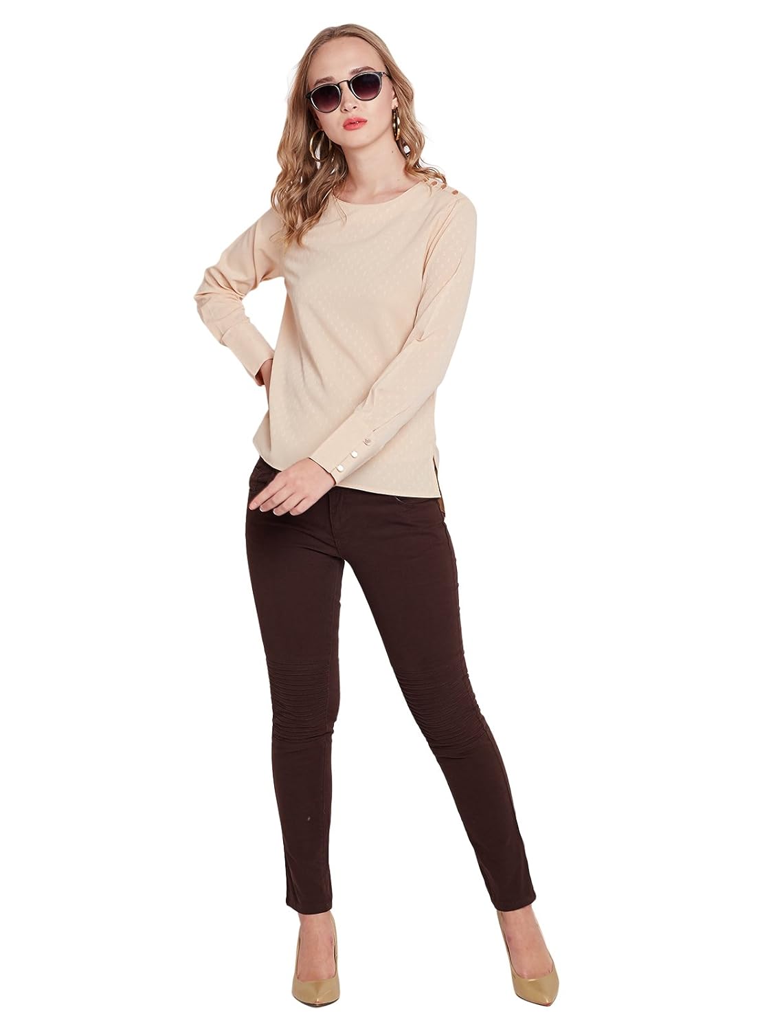 marie claire women beige self-design top