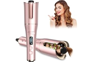 Automatic Curling Iron, Auto Hair Curler Wand with Large Rotating Barrel & 4 Temps & 3 Timers, Large Display Curling Iron Wan