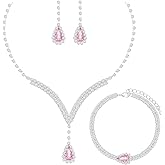 chaoyite Elegant V-shape Crystal Wedding Jewelry Set for Women Bridal Necklace Earrings Bracelet Set Brides Bridesmaids Party Prom Formal Costume Accessories