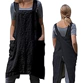 ZQFFB Pinafore Cross Back Apron for Women with Pockets Japanese Smock for Work Gardening Cooking Painting Baking