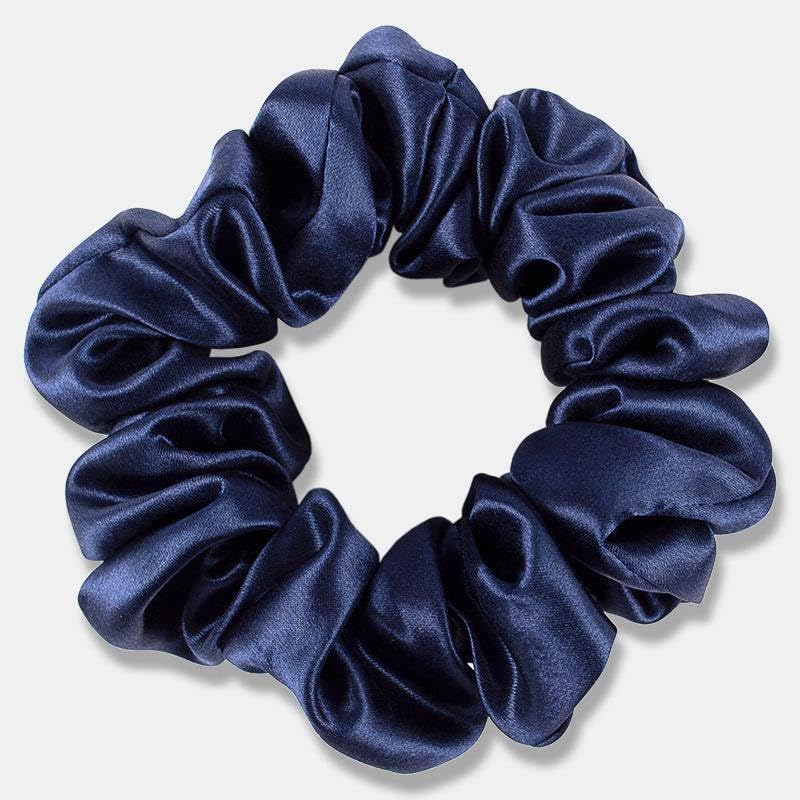 Waterlily Scrunchie 100% Mulberry Silk 22momme Hair Ties Scrunchies for Women Girls Soft Natural Large (Navy Blue)