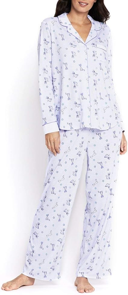 Karen Neuburger Women's Light Purple Knit Girlfriend Pajamas with Cat Print ~ XXL at Amazon 