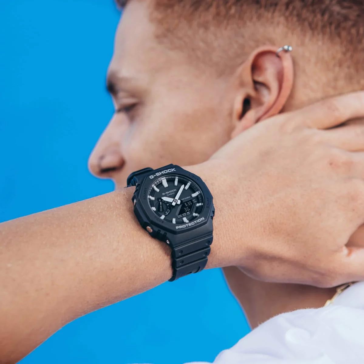 Casio Men GA-2100-1AER G-Shock Carbon Core Octagon Series Watch -Black, Black, Strap.