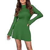 Saodimallsu Womens A Line Mini Sweater Dress Long Sleeve Bodycon Ribbed Knit Mock Neck Fall Short Dresses