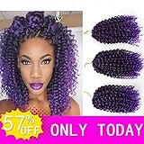 HVAXING 8 inch Short Marlybob Crochet Braiding Hair 3 Bundles/pack Afro Kinky Curly Synthetic Ombre Braids Hair Extensions (Natural Color-Purple)