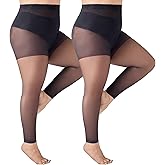 Yilanmy Plus Size Footless Tights for Women Tummy Control 40 Denier Curves Pantyhose 2 Pairs Shaping Leggings