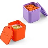 2PCS Dip Containers Compatible with OmieBox, 4oz Silicone Salad Dressing Container To Go for Most Bento Lunch Box Condiment Dipping Sauce Cups with Lids for Kids School Picnic Travel (Orange, Purple)