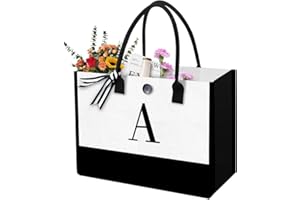 MGAHYI Canvas Beach Bag for Women, Large Personalized Initial Canvas Tote Bag with Zipper Pocket, Gifts for Friends, Bride,Bachelorette Party, Miss to Mrs(A)