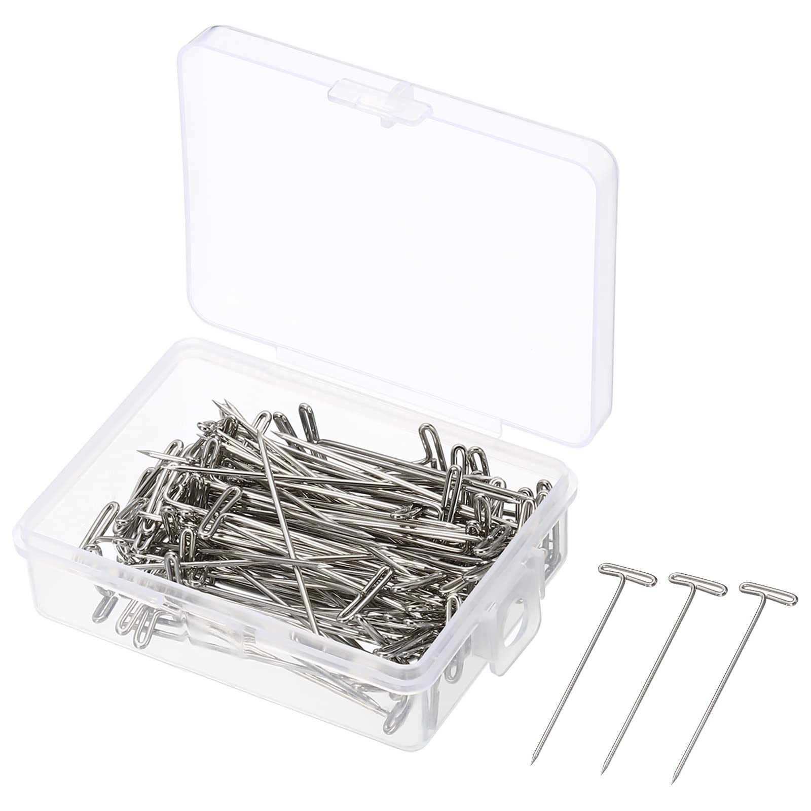 PATIKIL 1.77 Inch T-Pins, 200 Pack Stainless Steel Blocking Pin Needles for Modelling Crafts, Silver