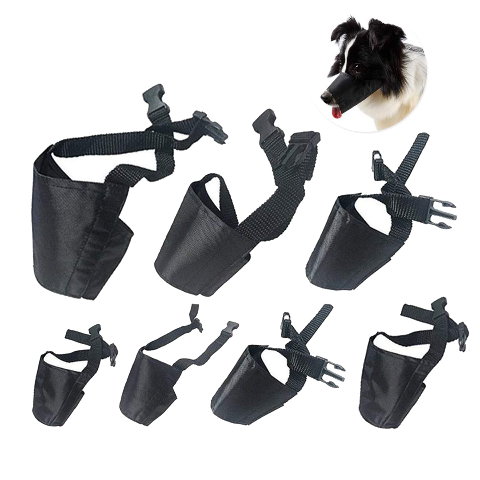 Amacoam Dog Muzzles Set of 7 Sizes, Adjustable Nylon, Black