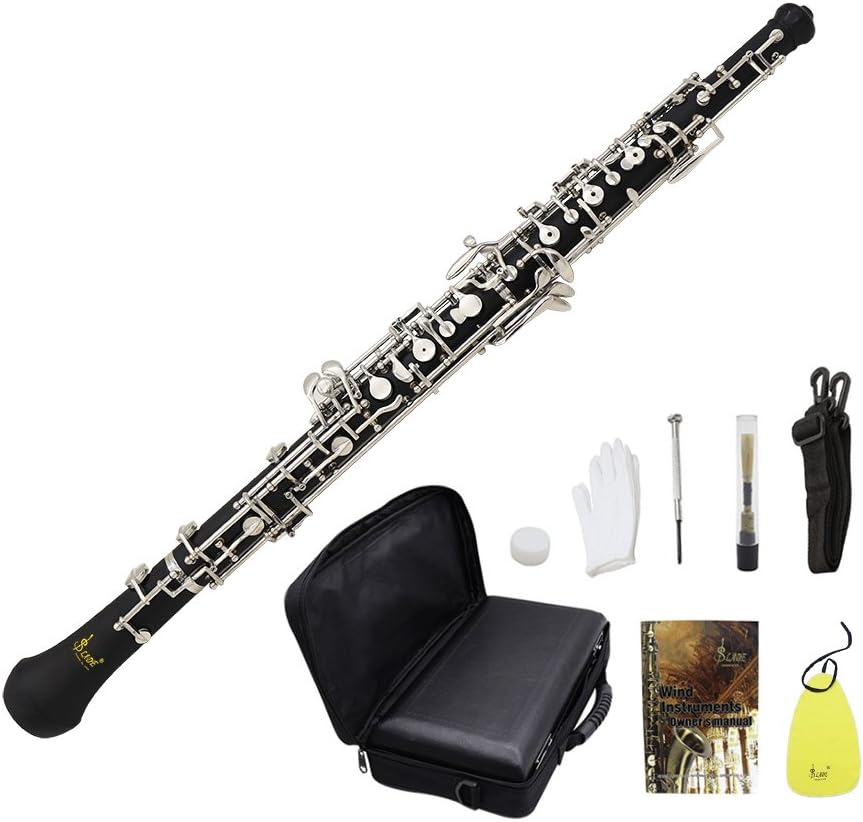 ammoon Oboe C Key Cupronickel Plated Silver Woodwind Musical Instrument for Beginner with Reed Gloves Cleaning Cloth Screwdriver Leather Case Bag Strap